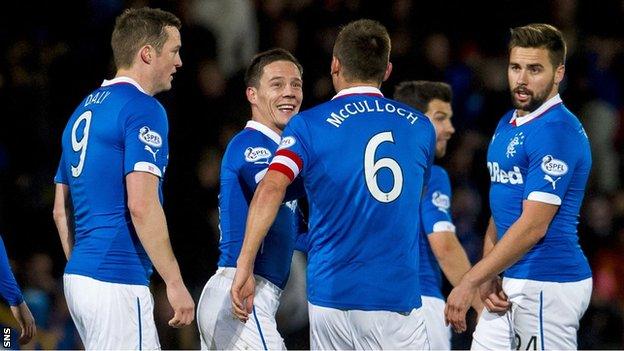 Rangers captain Lee McCulloch congratulates scorer Ian Black