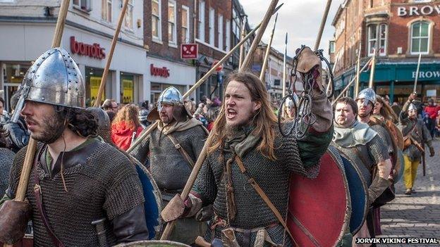 Viking re-enactment in York for Jorvik Viking Festival