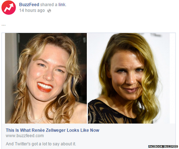 Buzzfeed's post on Facebook showing Renee Zellweger