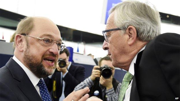 European Parliament President Martin Schulz (left) with Mr Juncker, 22 Oct 14