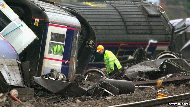 Railway workers deal with the aftermath of the Ufton Nervet disaster