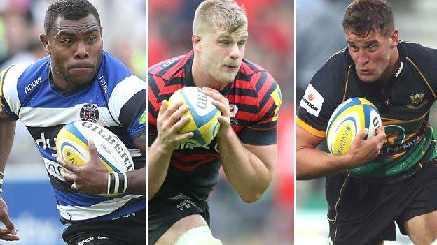 Bath winger Semesa Rokoduguni, Saracens second row George Kruis and Northampton flanker Calum Clark.