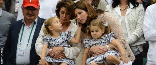 Roger Federer's wife, Mirka, with daughters Myla and Charlene