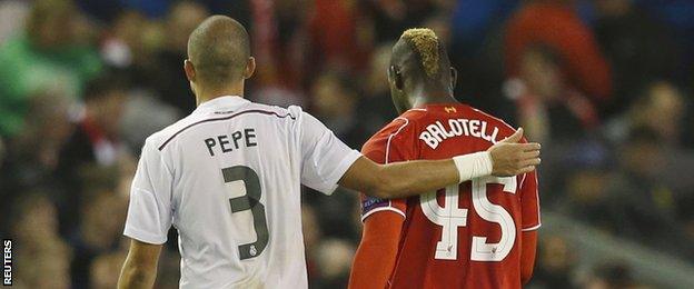 Mario Balotelli was taken off at half time for Liverpool against Real Madrid