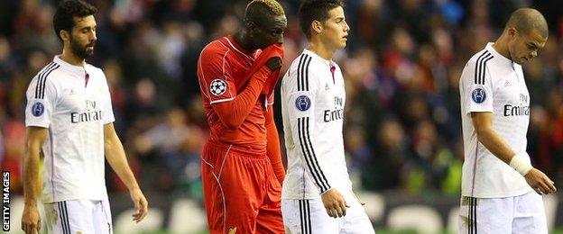 Mario Balotelli was substituted at half time against Real Madrid for Liverpool