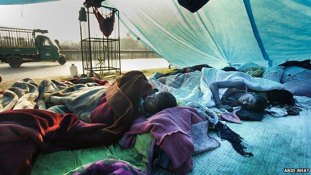 People living in relief camps in Srinagar