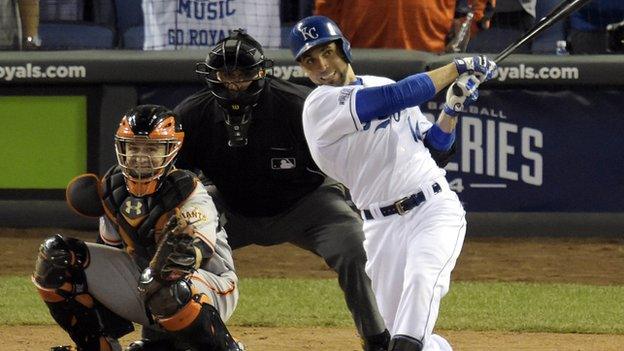 Kansas City Royals' Omar Infante hits a two-run home run in the sixth inning