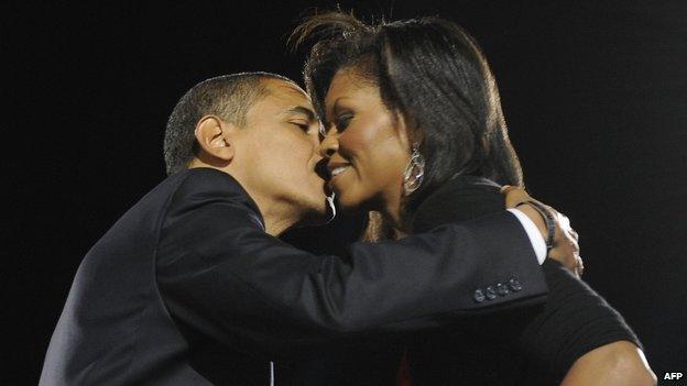 Barak Obama at his election rally in 2008