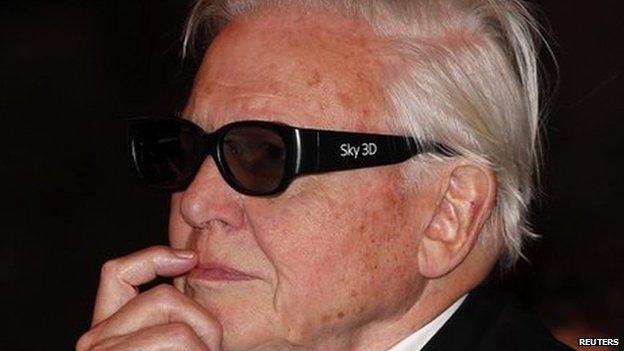 Sir David Attenborough wearing 3D glasses
