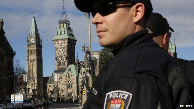 Police outside Parliament Hill, Ottawa