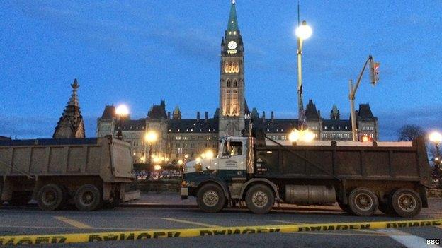 Yellow tape cordons off Parliament Hill