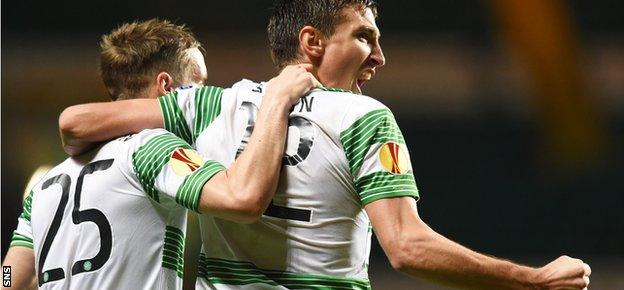 Stefan Johansen and Stefan Scepovic celebrate against Astra