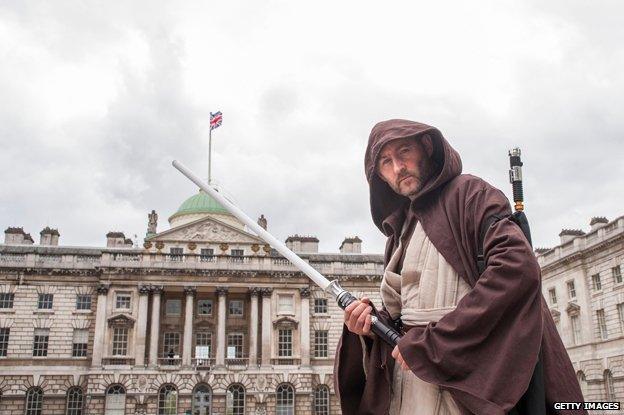 Man dressed as Jedi outside Somerset House in London