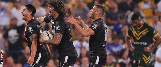 Shaun Johnson's try helped New Zealand end Australia's 16-match winning run