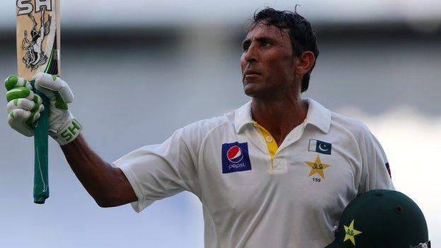 Pakistan's Younus Khan celebrates his century