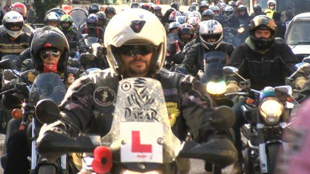 Motorcyclist ride in protest through the centre of Norwich