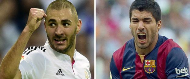 Real Madrid striker Karim Benzema (left) and Barcelona striker Luis Suarez