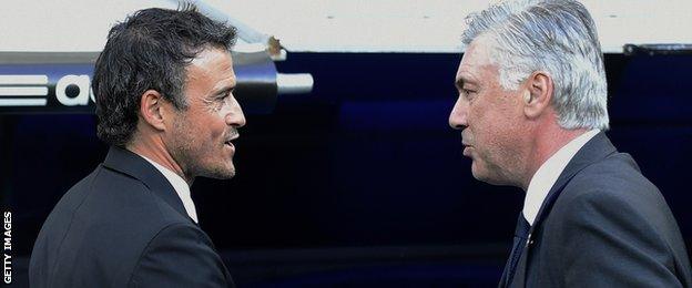 Barcelona coach Luis Enrique (left) and Real Madrid counterpart Carlo Ancelotti