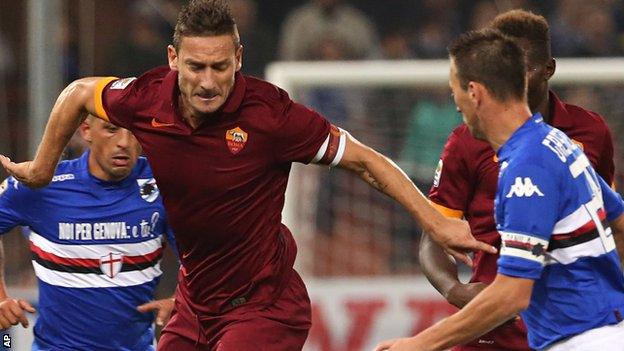 Roma playmaker Francesco Totti in action against Sampdoria