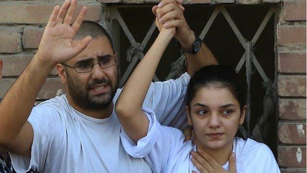 Alaa Abdel Fattah and his sister Sanaa Seif in Egypt 30 August 2014