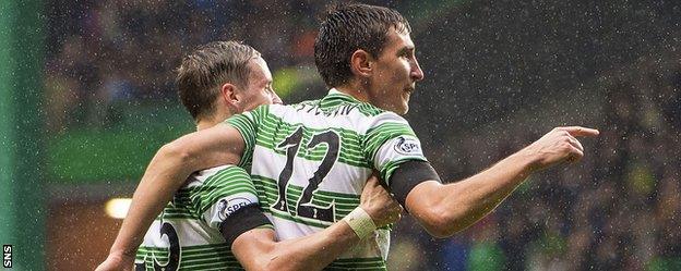 Celtic players Stefan Johansen and Stefan Scepovic