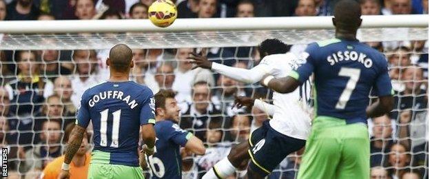 Emmanuel Adebayor scores for Tottenham