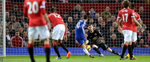 Manchester United's David De Gea denies Chelsea's Eden Hazard