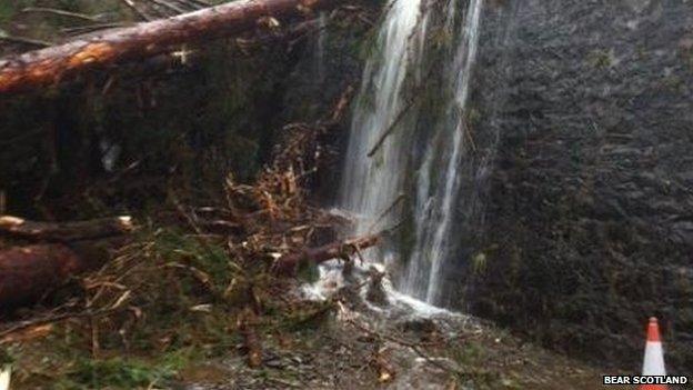 trees and debris on A82