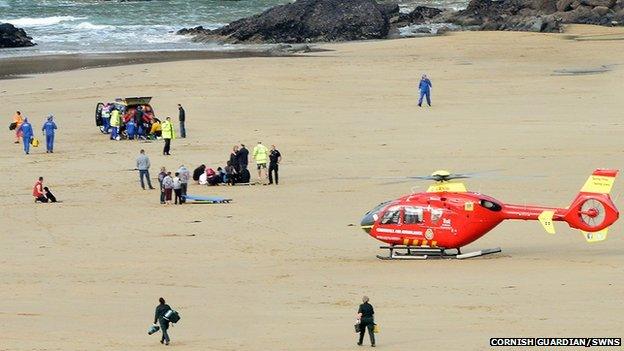 Rescue attempt at Mawgan Porth beach near Newquay