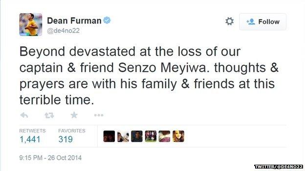 South African footballer Dean Furman, who plays in midfield for Doncaster Rovers, said he was "beyond devastated".