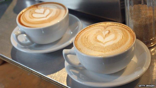 Two cups of cappuccino