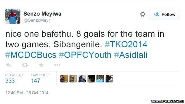 Meyiwa's last tweet before his death.