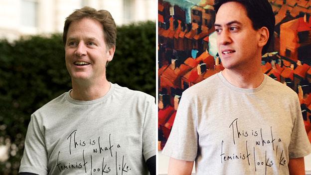 Clegg and Miliband wear pro-feminism T-shirt