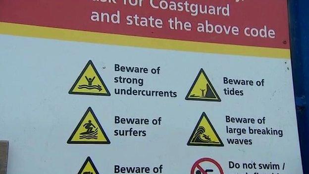 Warning sign at Mawgan Porth