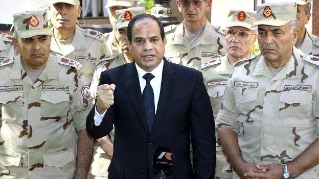 President Abdel Fattah al-Sisi giving a speech outside the Supreme Council in Cairo - 25 October 2014