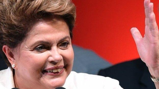 Re-elected Brazilian President Dilma Rousseff delivers a speech following her win in Brasilia on 26 October, 2014.