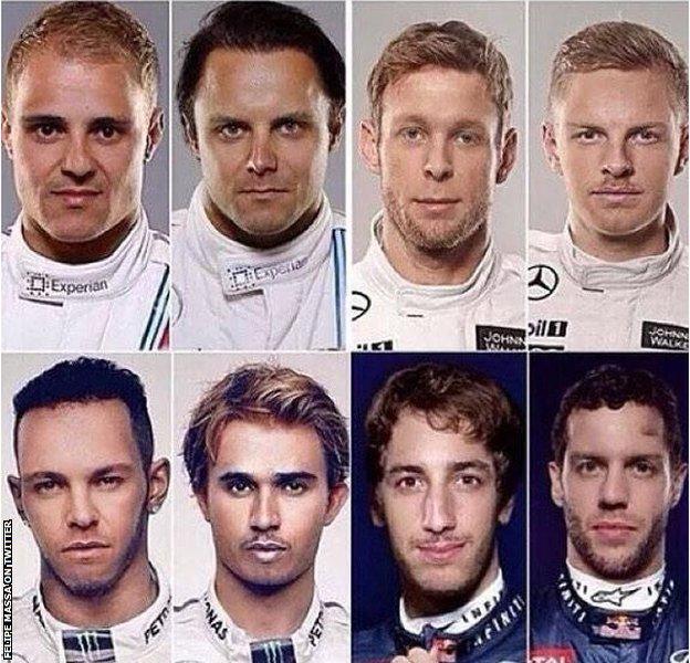 Felipe Massa tweeted this face exchange pictures of eight drivers, including Lewis Hamilton and Nico Rosberg