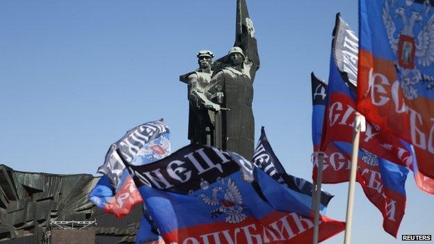 Pro-rebel flags in Donetsk