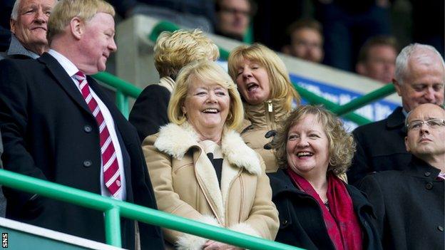 Hearts owner Ann Budge (centre) in the Easter Road stand as her team face Hibs