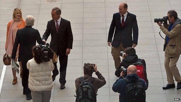 Nigel Farage is photographed as he arrives for an interview on the BBC's Andrew Marr show