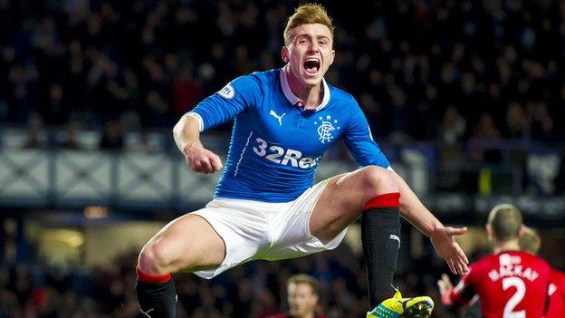 Lewis Macleod's celebrates Rangers' winning goal