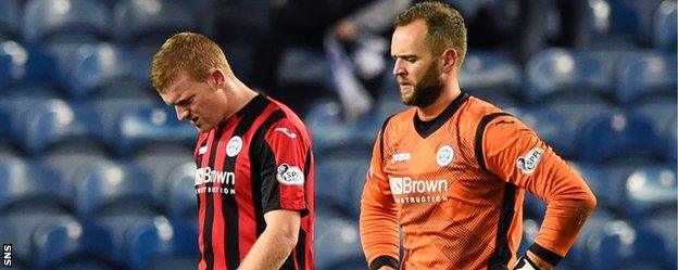 Brian Easton and Alan Mannus show their disappointment