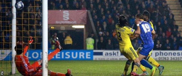 Andy Mangan scores for Shrewsbury