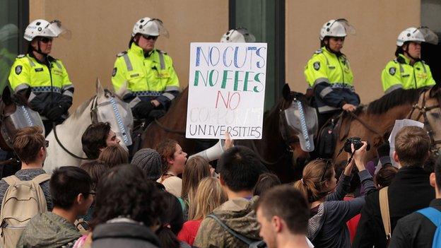 Students protest against university fees in Melbourne. 12 Sept