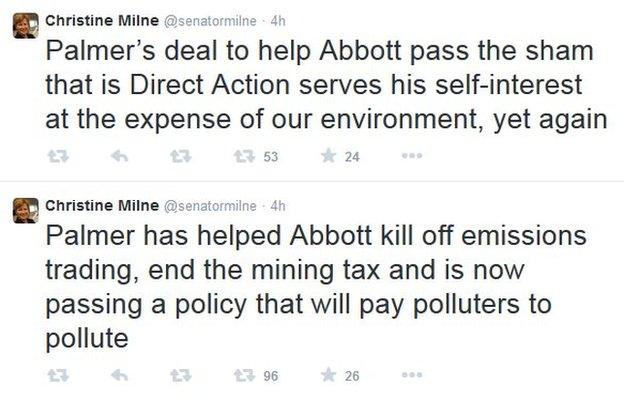 Screenshot of Christine Milne's tweets