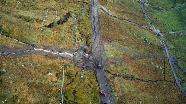 Aerial shot of A83 landslip