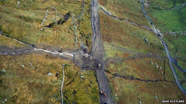 Aerial shot of A83 landslip