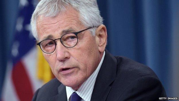 US Defense Secretary Chuck Hagel Chuck Hagel as he speaks during a press conference at the Pentagon in Washington, DC. 26 September 2014