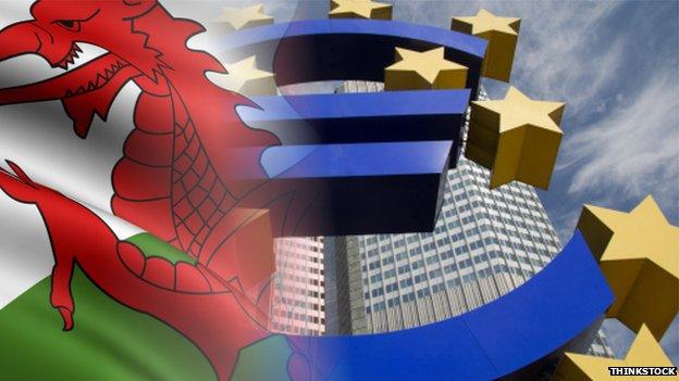 Welsh flag and EU symbol