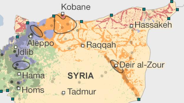 Map showing territorial control in the Syrian conflict